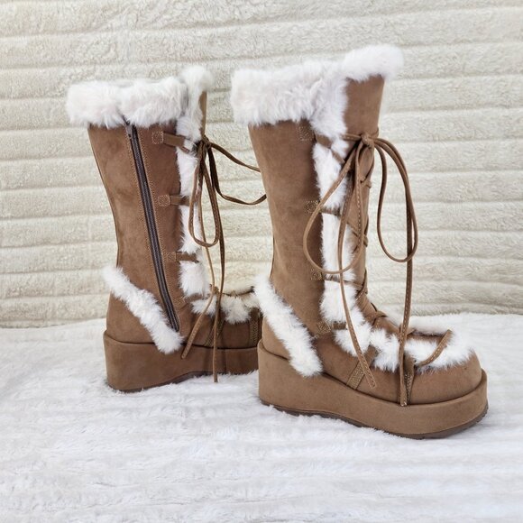 Cub 311 Tan Platform Furry Rave Mammoth Stomper Knee Boots - Picture 1 of 12